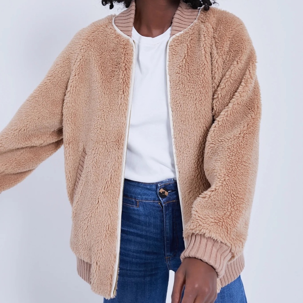 Varley Tan Faux-Shearling Bomber Jacket